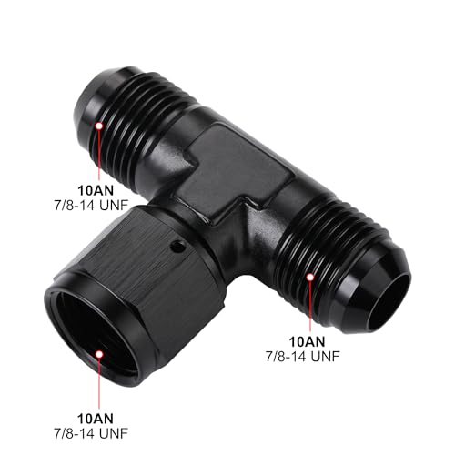 10AN Male Flare Tee T Fitting Adapter with AN10 Female Swivel On Side Aluminum Black - size: 10AN