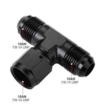 10AN Male Flare Tee T Fitting Adapter with AN10 Female Swivel On Side Aluminum Black - size: 10AN