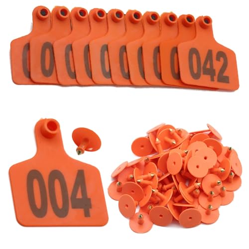 Cattle Ear Tags Numbered 001-1000 Plastic Livestock Ear Tag Marker for Pig Goat Cattle Cow Animal Identification Ear Tags Orange 701-800 - size: 701-800