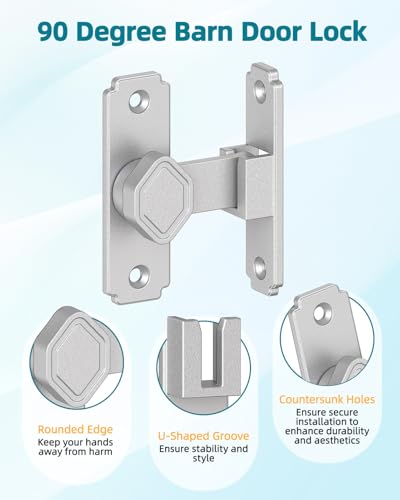 90 Degree Barn Door Lock, Small Sliding Barn Door Latches, Rust-Proof Sliding Gate Latch Lock for Garden, Bathroom, Cabinet, Pet Cage, Window, Shed (Silver-1PC) - color: Silver-1PC