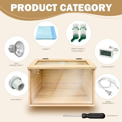 Chicken Brooder Box for Chicks & Quail with 3 Absorbent Pads, Feeder and Waterer - Adjustable Temperature Control Brooding Box for Small Chicken Coop & Quail Cage (15.7x12x12 Inches) ﻿ - color: Beige