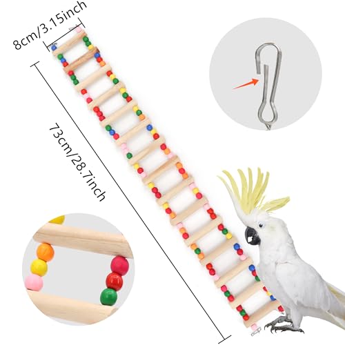 15-Step Bird Ladder Bridge,28.74 x 3.15 inch Raw Wood and Edible Dye,2 Pieces Pet Hamster Climbing Ladder Swing Toys Suitable for Small to Medium Birds,Bird Cage Accessories (15 Ladders -2pcs) - size: 15 Ladders -2pcs