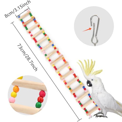15-Step Bird Ladder Bridge,28.74 x 3.15 inch Raw Wood and Edible Dye,2 Pieces Pet Hamster Climbing Ladder Swing Toys Suitable for Small to Medium Birds,Bird Cage Accessories (15 Ladders -2pcs) - size: 15 Ladders -2pcs