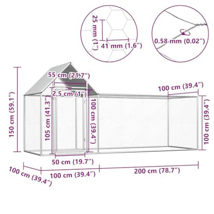 Large Galvanized Steel Chicken Coop Outdoor with Lockable Door and Wire Grid, 9.8x3.3x4.9ft Silver Water-Resistant Roof Hen House for Ducks Geese Rabbits - size: 9.8' x 3.3' x 4.9' (W x D x H)