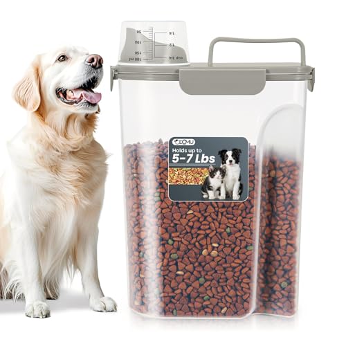 Dog Cat Food Storage Container, Pet Food Pourable Container Airtight with Large Spout & Cup, BPA-Free Plastic Food Dispenser for Pet Food, Bird Seed, Rice, Flour (Dark Olive, 5L) - color: Dark Olive, size: 5L