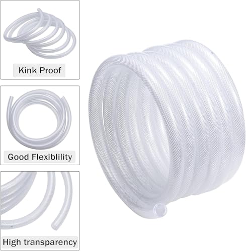 DAVCO 5/8" ID × 100ft Heavy Duty Braided Clear Plastic Vinyl Tubing & Clamp | Flexible High Pressure Reinforced PVC Plastic Tube Hose, Non-toxic, BPA Free, with 2 Stainless Clamps - size: 5/8"ID, style: 100 Feet