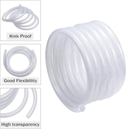 DAVCO 5/8" ID × 100ft Heavy Duty Braided Clear Plastic Vinyl Tubing & Clamp | Flexible High Pressure Reinforced PVC Plastic Tube Hose, Non-toxic, BPA Free, with 2 Stainless Clamps - size: 5/8"ID, style: 100 Feet