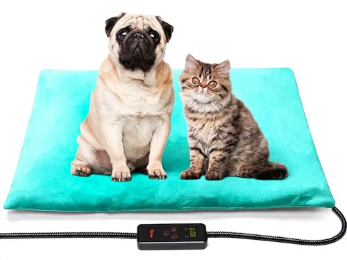 Dog Cat Heating Pad, 6 Adjustable Temperature Dog Cat Heating Pad with Timer, Waterproof Heated Dog Bed with Chew Resistant Cord, Indoor Electric Pet Heated Mat, 28x20in, Green - color: Green, size: 28.0"L x 20.0"W x 0.6"Th