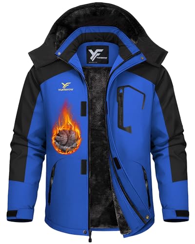 Yufawow Men's Ski Jacket Waterproof Warm Snowboard Jacket Insulated Winter Coat for Outdoor Cold Weather Sports Work - color: Black Blue, size: Small