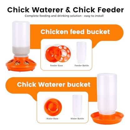 Chick Feeder and Waterer Set 1L for Baby Chicks, Ducks, Quail | Quail Feeder Waterer Kit, Backyard Chicken Coop Brooder Supplies