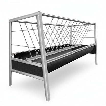 Stainless Steel Goat Feeder,2-in-1 Hay Feeder for Goats Sheep Calves Horses and Pastures, Anti-Waste Goat Feeder with Rubber Trough Livestock Feeder