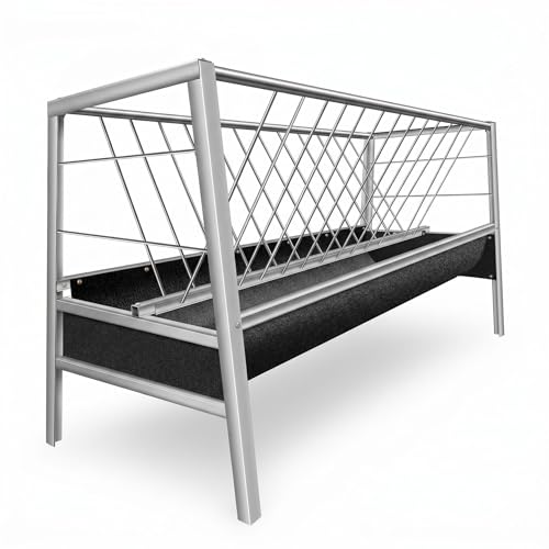 Stainless Steel Goat Feeder,2-in-1 Hay Feeder for Goats Sheep Calves Horses and Pastures, Anti-Waste Goat Feeder with Rubber Trough Livestock Feeder