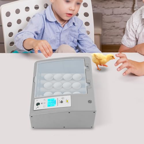 Egg Incubator, 16-Egg Incubator with Temperature Control and Humidity Control, Household Egg Incubator with Automatic Egg Turning and LED Display, Digital Poultry Hatcher for Chicken Duck Quail