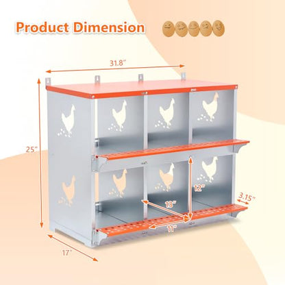 Chicken Nesting Box for Laying Eggs (31.8" L x 17" W x 25" H) | 6 Room Chicken Laying Boxes, Nesting Boxes for Chickens, Heavy Duty Metal Chicken Coop - size: 31.8" L x 17" W x 25" H