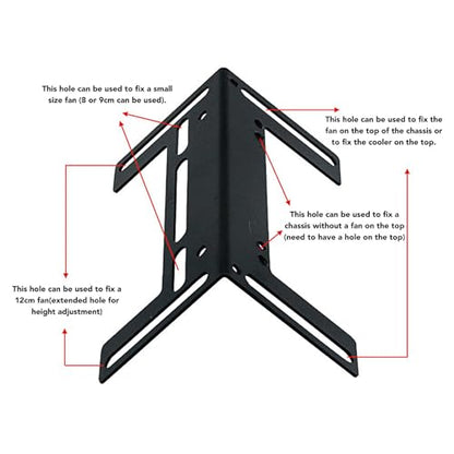 Computer Cooling Fan Mounting Bracket, Stainless Steel Bracket with Multiple Screw Holes for 80mm 92mm 120mm Case Fans PC Cooling System Enhancement (Black)