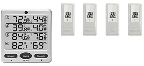 Ambient Weather WS-10-X4 Wireless Indoor/Outdoor 8 Channel Thermo-Hygrometer with Four Remote Sensors
