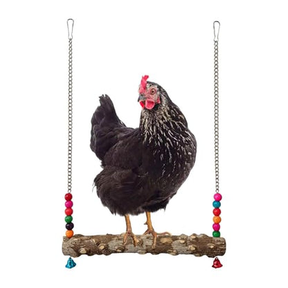 Chicken Swing Toy – Wooden Claw Perch Bridge, Hanging Exercise Ladder, Bell Accessory | Interactive Poultry Play Set, Enrichment Activity Equipment for Coop Cage Use - size: B