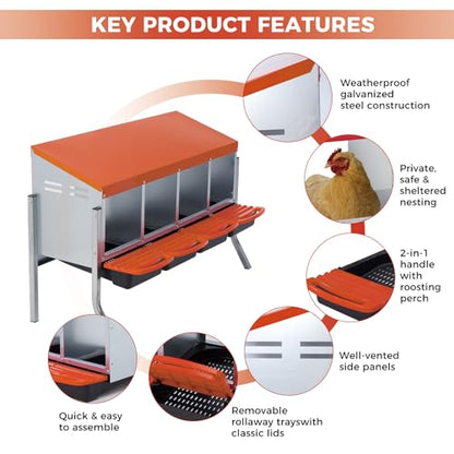 Chicken Nesting Boxes with Cleanable Pull-Out Trays, 4-Hole Wall Mount Roll Away Nest for Easy Cleaning & Egg Collection - size: 4 holes with legs