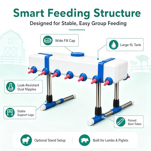 Lamb Beverage Feeder, Calf's Milk Drink, Corral Feeder Cattle Breeding Feed, 12 Head with Holder, Also Included are 10 Nipples. 9l Large Capacity Milk Box, for Farm Ranch