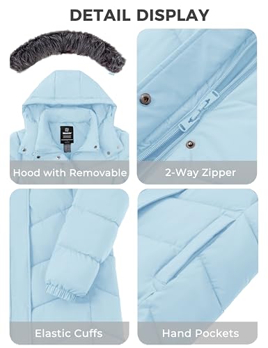 wantdo Women's Long Hooded Winter Coat Warm Quilted Puffer Jacket(Available in Plus Size) - color: Light Blue, size: Medium