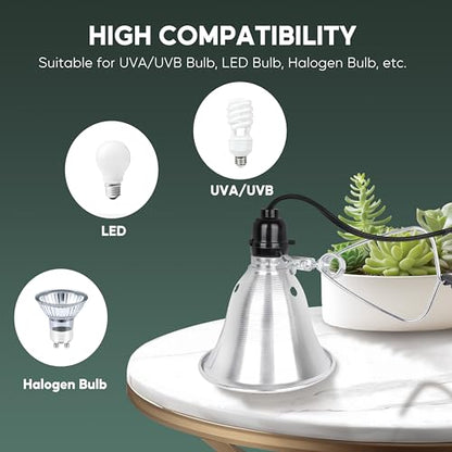 Healsmart 5.5" Clamp Light Socket, 60-Watt Maximum with 6 Feet 18/2 SPT-2 Cord, Aluminum Reflector E26 (no Bulb Included), for Reptiles and Plants Growing, 2-Pack - size: 5.5 Inch (60 Watts), style: 2-Pack