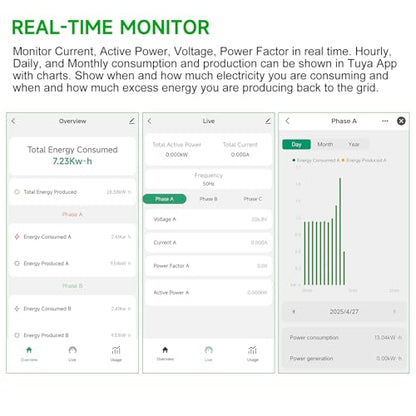 Smart Energy Monitor, Single Phase Clamp Electricity Meter with 2 * 80ACT Current Transformer, WiFi, Real-Time Electricity Monitor/Meter, Solar/Network Metering - style: EPMC311-2*80A