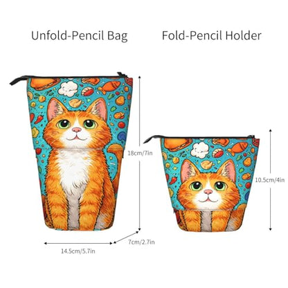 Cat Standing Pencil Case Cute Telescopic Stationary Pouch with Zipper Large Capacity Stand up Pen Bag Portable Makeup Holder for School Office Supplies - color: Cat