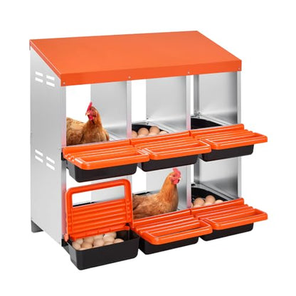 VEVOR 2 Tiers Chicken Nesting Boxes, 6 Compartments, Metal Egg Laying Boxes with Protective Collection Lids, Roll Out Nesting Box, Easy to Assemble, Ideal for Hens, Ducks, Chickens, and Other Poultry - size: 31.3"L x 20.6"W x 31.1"H
