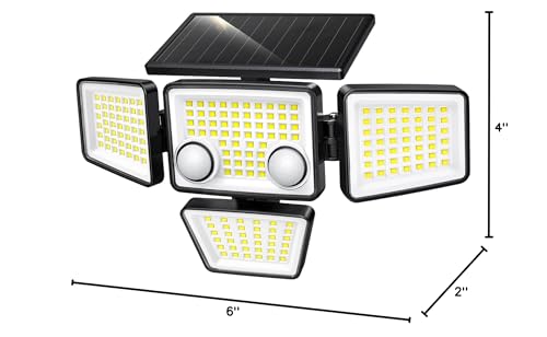 LYWALT Solar Outdoor Lights - 3000LM 188 LED Motion Sensor Outdoor Lights, 4 Heads IP65 Waterproof Powered Security Flood Lights, 270°Wide Lighting Angle Wall Light with Sensors for Backyard Yard - size: 1 Pack