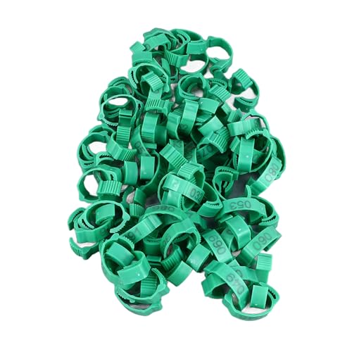 SUNGOOYUE 100 Pcs Chicken Leg Rings Plastic Numbered Poultry Identification Bands Clip On Round Ankle for Chickens Ducks Hens Breeders Farm Flock Tracking (100Pcs Green Rings with Number Markers) - color: 100Pcs Green Rings with Number Markers