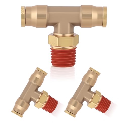 1/4" DOT Air Line Quick Connect Fittings, 3PCS Brass Push to Connect Fittings 1/4" Tube OD × 1/4" NPT Tee Union to Male Pipe Swivel for Truck Trailers Air Brake System - size: 1/4" OD & 1/4" NPT, style: NPT Tee
