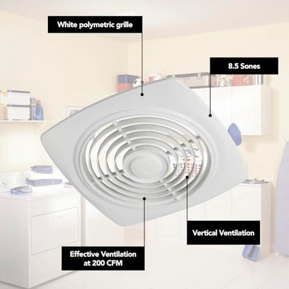 Broan-NuTone 505 Exhaust Fan, White Vertical Discharge Ceiling Ventilation Fan, 8.5 Sones, 200 CFM, 8"