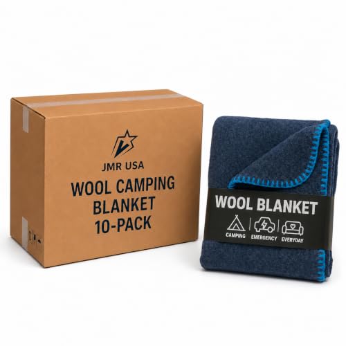 Wool Camping Blanket 10-Pack - 70% Wool Heavy-Duty Military Style Throw, Warm & Washable, Fire Retardant Cover for Emergency, Survival & Outdoor Use - For Camping, Car, Home & Hiking, Navy 66x90 - color: Navy, size: 66x90 - 10 Pack