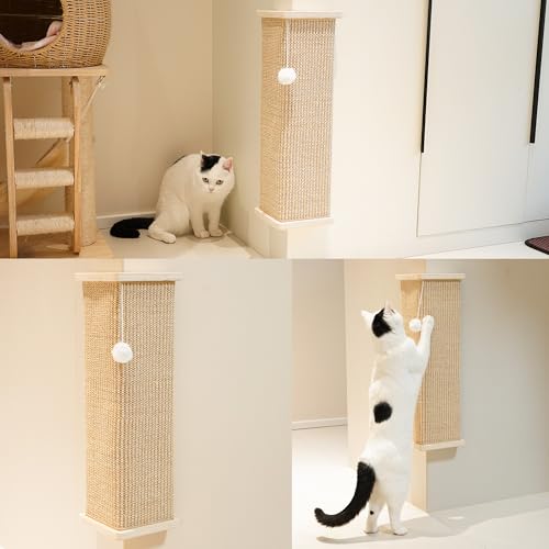 PETKARAY Sisal Corner Cat Scratcher, 22" Large Cat Wall Scratcher, Scratching Post for Indoor Cats, Wall Mounted Sisal Scratch Pad with Toy Ball - size: Wall Corner