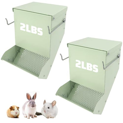 2 Pcs Metal Small Animal Feeder for Cages, Large Capacity Food Dispenser with Lid, Great for Rabbits, Guinea Pigs, Chinchillas,Chicken and Other Small Animals(4.7 Inches,Light Green)