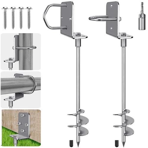 Insaga 18''/24''/30'' Ground Anchors Screw in Earth Anchor Solid Steel with L Bracket for Trampoline Mobile Home Swing Set Shed Carport Tent Stakes, Wider Helix Blade & Chrome Plated Finish, 2/4/6Pcs - color: 24''-2Pack, size: 3'' Blade