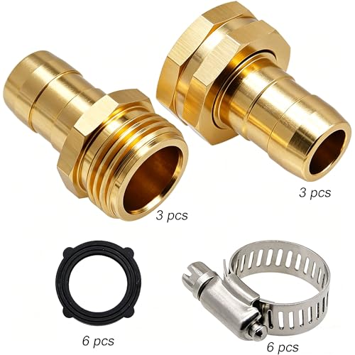 Triumpeek Garden Hose Repair Connector with Clamps | Set of 3 Aluminum Water Hose End Replacement Fit for 3/4" and 5/8" Garden Hose Fittings - color: 3 Sets - Brass
