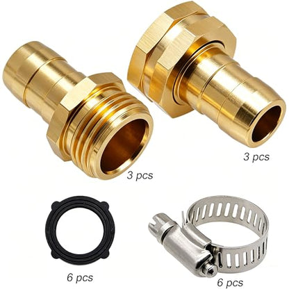 Triumpeek Garden Hose Repair Connector with Clamps | Set of 3 Aluminum Water Hose End Replacement Fit for 3/4" and 5/8" Garden Hose Fittings - color: 3 Sets - Brass