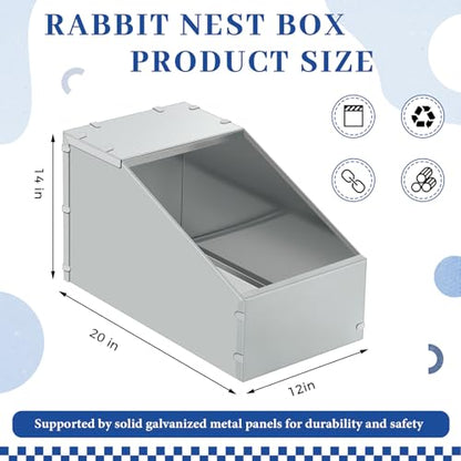 Maxcheck 2 Pcs Galvanized Metal Rabbit Nesting Box Bunny Small Animal Nest with Removable Acrylic Floor Durable Easy to Clean for Indoor Outdoor Use Rabbit Supplies (20 * 14 * 12 Inch) - size: 20"L x 14"W x 12"H