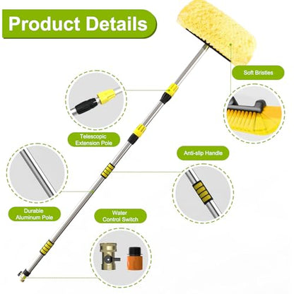 SISUPASSIE 12FT Car Wash Brush with Long Handle, 12-Inch Soft Bristle Car Cleaning Brush for Cleaning RV, Truck, Boat, Solar Panels, Yellow - color: Yellow