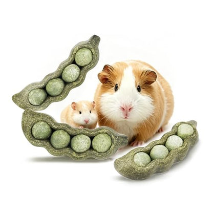 TEEWY Guinea Pig Toys, Prevent Teeth Overgrowth, Natural Vegetables and Timothy Grass, Hamster Chew Toys, Guinea Pig Chew Toys, Chinchilla Toys, 3PCS, Peapod-Shaped - style: 3PCS-Peapods