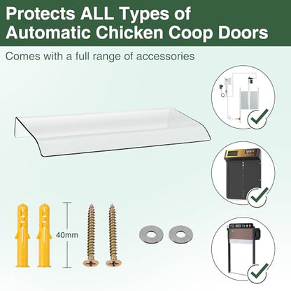 Saillong Weatherproof Cover for Chicken Coop Doors, Prevents Rain and Snow from Impeding Movement of Your Automatic Chicken Coop Door, Chicken Door Opener Cover Accessory (Polycarbonate)