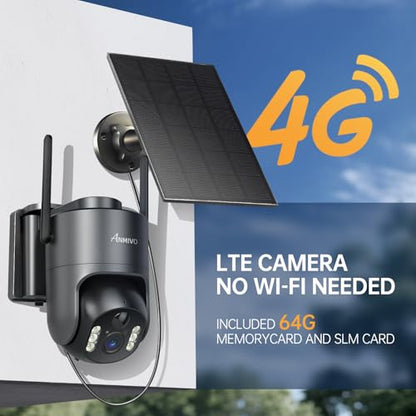 No WiFi Security Camera, 4G LTE Cellular Security Cameras Wireless Outdoor for Home/Farm/Jobsite, 2.5K True 4MP Off Grid Camera with SD & SIM, PIR Sensor, 2-Way Audio, Color Night Vision, Grey