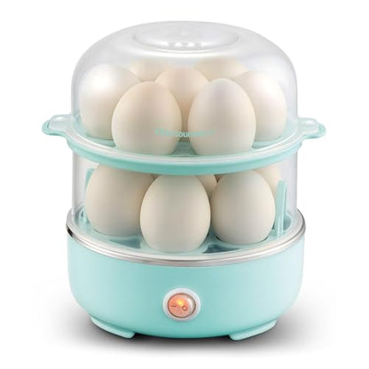 Elite Gourmet EGC1215M Easy Egg Cooker, Stainless-steel Heating Plate, Two-Tiered, 14-Egg Capacity, Soft, Medium, Hard-Boiled, Auto Shut-Off, Omelets, Poached Eggs, Measuring Cup, Piercing Pin, Mint - color: Mint, size: 14-Egg