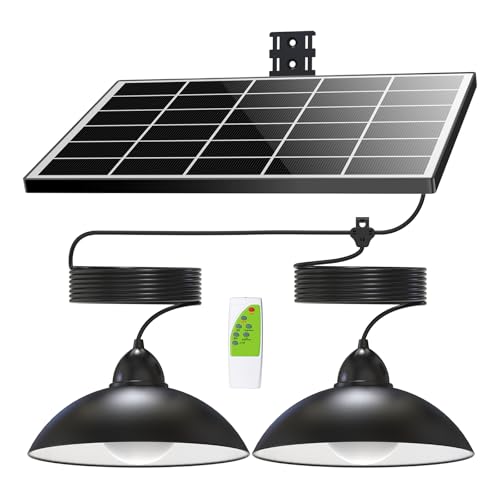 Lightonight Dual Head Solar Pendant Light | Indoor Outdoor, Remote IP65 Waterproof Dusk to Dawn Solar Shed Lamp for Gazebo, Barn, Stables, Tents