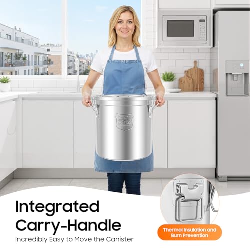 48L (12.68 gal) Stainless Steel Food Storage Container with Lid, Airtight Locking Bucket for Rice, Flour, Pet Food - Food Grade 304, Commercial & Home Kitchen (12.68 gal) - size: 12.68 gal