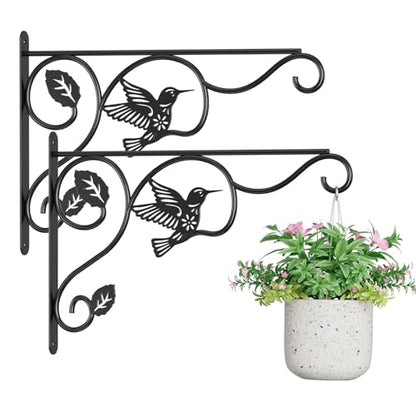 2 Pack Heavy Duty Plant Hooks for Hanging - 12 Inch Metal Wall Hangers Indoor/Outdoor, Sturdy Plant Bracket for Bird Feeders, Planters, Lanterns, Wind Chimes - Patio, Garden, Home Decor (Black) - style: 2-Pack Bird