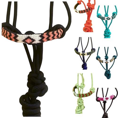 Majestic Ally Padded Beaded Nose Braided Rope Halter with 10' Matching Lead - Full (Black) - color: Black