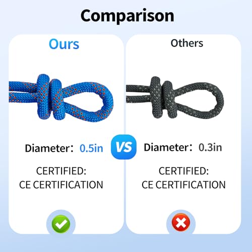 150Ft 1/2 Inch Heavy Duty Climbing Rope - for Tree Swing, Pulling, Outdoor & Gym Use (Blue) - size: 150ft-Blue