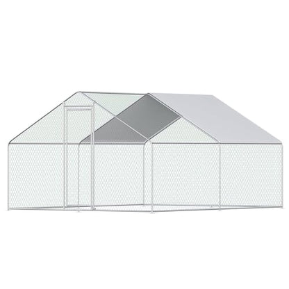 Large Chicken Coop Walk-in Metal Poultry Chicken Run Pen Rabbits Habitat House Spire Shaped Coop with Waterproof and Anti-UV Cover for Outdoor Backyard Farm Use(Steeple 2 Room) - size: 156"L x 118"W x 78"H